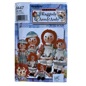 Simplicity Sewing Pattern 9447 Raggedy Ann & Andy Dolls Size 15" 26" & 36" UNCUT